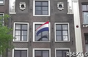 Excited man gets out added to explores amsterdam redlight district